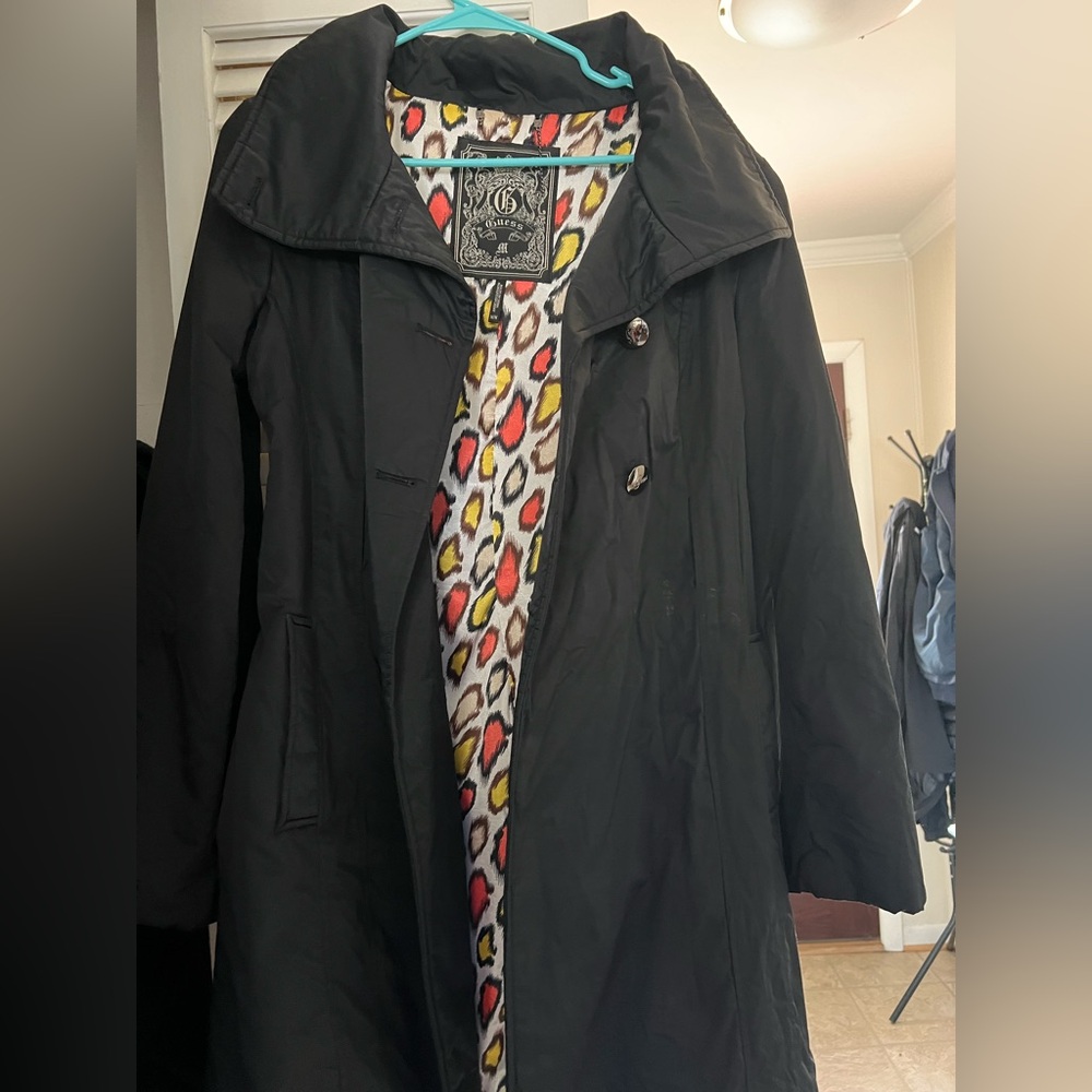 Guess Black Trench Coat with Vibrant Lining